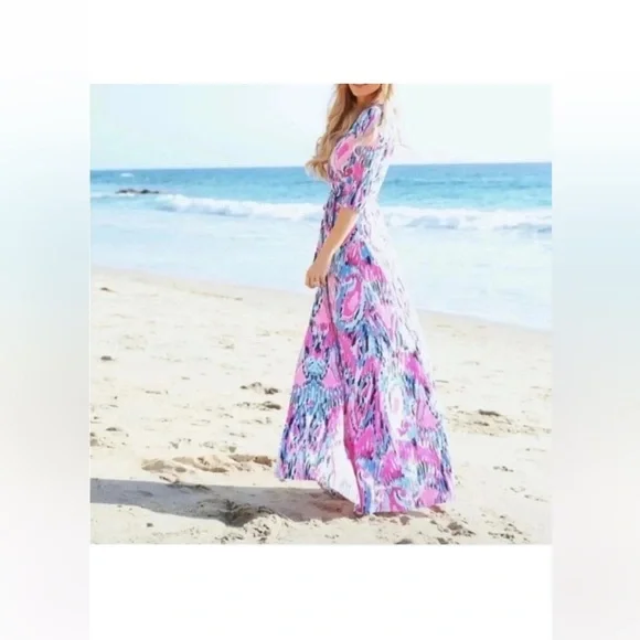 LILLY PULITZER MARVISTA
WRAP MAXI DRESS In MULTI FREE
SPIRIT Print Size Medium. - Picture 3 of 9